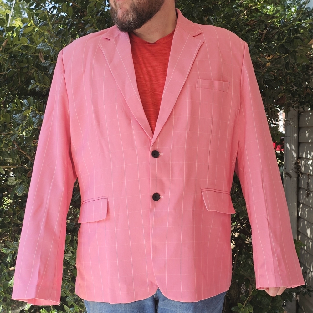Mens‎ 5X Pink White Pin Stripe 2 Button Blazer - Picture 11 of 17